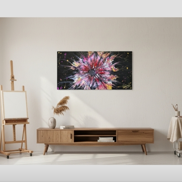 Hand Crafted Other - HANDCRAFTED Abstract Floral Painting HANDPAINTED & HANDMADE Wall Art Decor 15x30